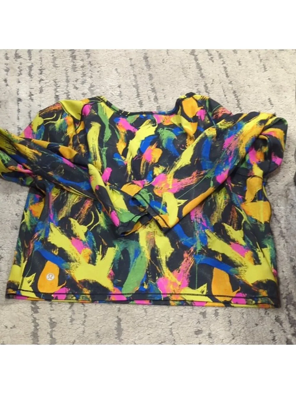 Lululemon Wunder Train Cropped Long Sleeve Shirt Undertone Black Multi